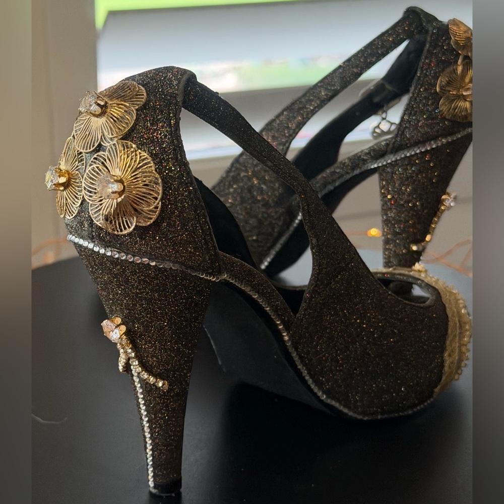 Customized Statement Heel Black with multi glitter & Gold Embellishments, 6.5